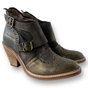 Dkode Heeled Ankle Booties Leather Cowboy Western Metallic Bronze Brown